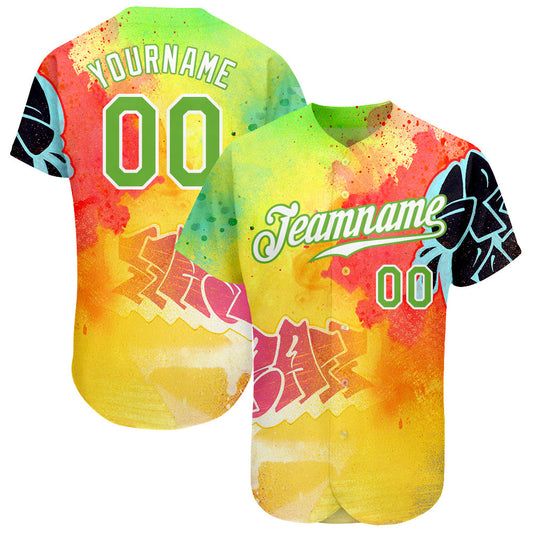 Custom Graffiti Pattern Neon Green-White 3D Authentic Baseball Jersey - Sky-Custom