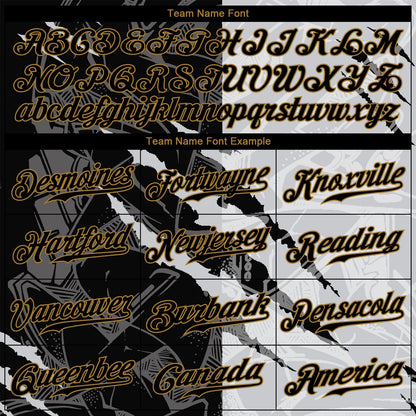 Custom Graffiti Pattern Black-Old Gold 3D Authentic Baseball Jersey - Sky-Custom