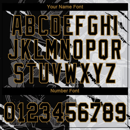 Custom Graffiti Pattern Black-Old Gold 3D Authentic Baseball Jersey - Sky-Custom