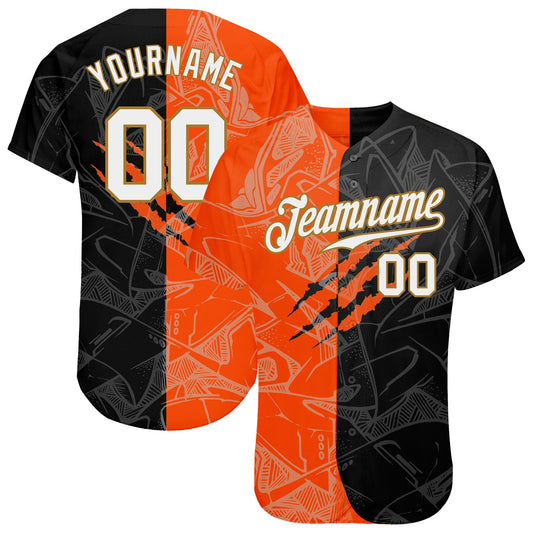 Custom Graffiti Pattern White-Old Gold 3D Authentic Baseball Jersey - Sky-Custom