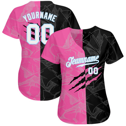 Custom Graffiti Pattern White-Light Blue 3D Authentic Baseball Jersey - Sky-Custom