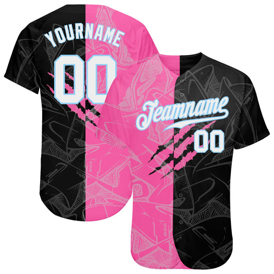 Custom Graffiti Pattern White-Light Blue 3D Authentic Baseball Jersey - Sky-Custom