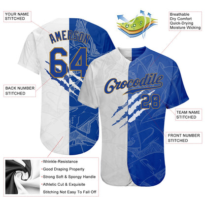 Custom Graffiti Pattern Royal-Old Gold 3D Authentic Baseball Jersey - Sky-Custom