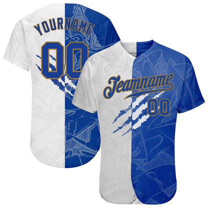 Custom Graffiti Pattern Royal-Old Gold 3D Authentic Baseball Jersey - Sky-Custom