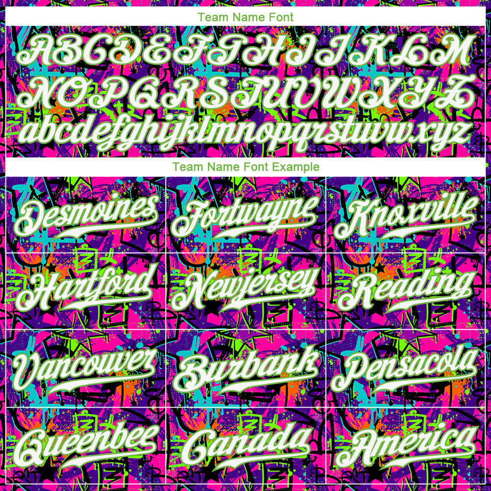 Custom Graffiti Pattern White-Neon Green 3D Authentic Baseball Jersey - Sky-Custom