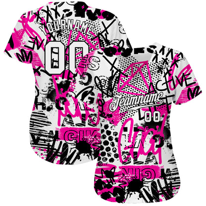 Custom Graffiti Pattern White-Black 3D Authentic Baseball Jersey - Sky-Custom
