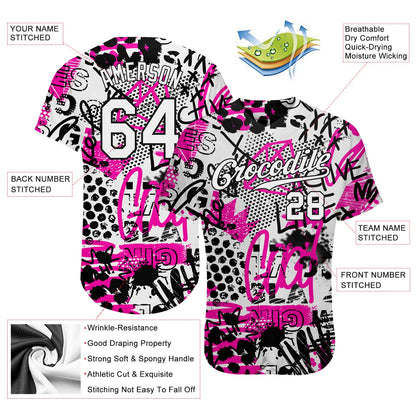 Custom Graffiti Pattern White-Black 3D Authentic Baseball Jersey - Sky-Custom