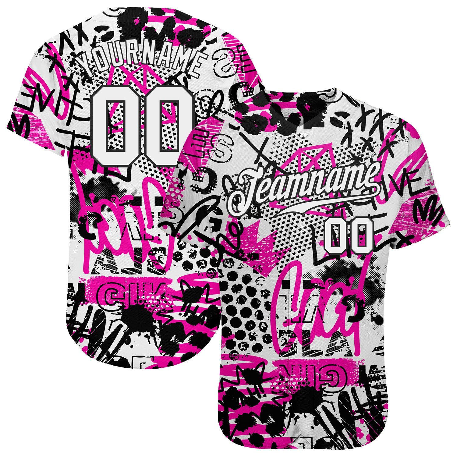 Custom Graffiti Pattern White-Black 3D Authentic Baseball Jersey - Sky-Custom