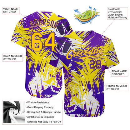 Custom Graffiti Pattern Gold-Purple 3D Authentic Baseball Jersey - Sky-Custom