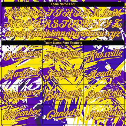 Custom Graffiti Pattern Gold-Purple 3D Authentic Baseball Jersey - Sky-Custom