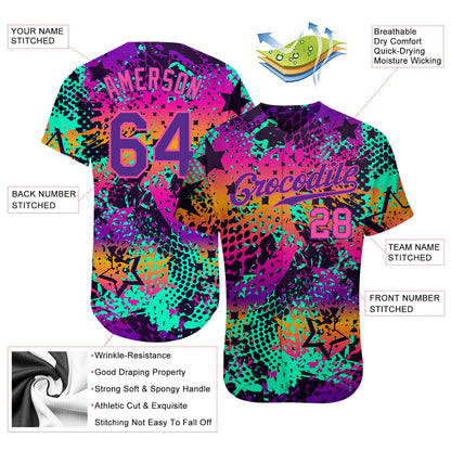 Custom Graffiti Pattern Purple-Pink 3D Authentic Baseball Jersey - Sky-Custom