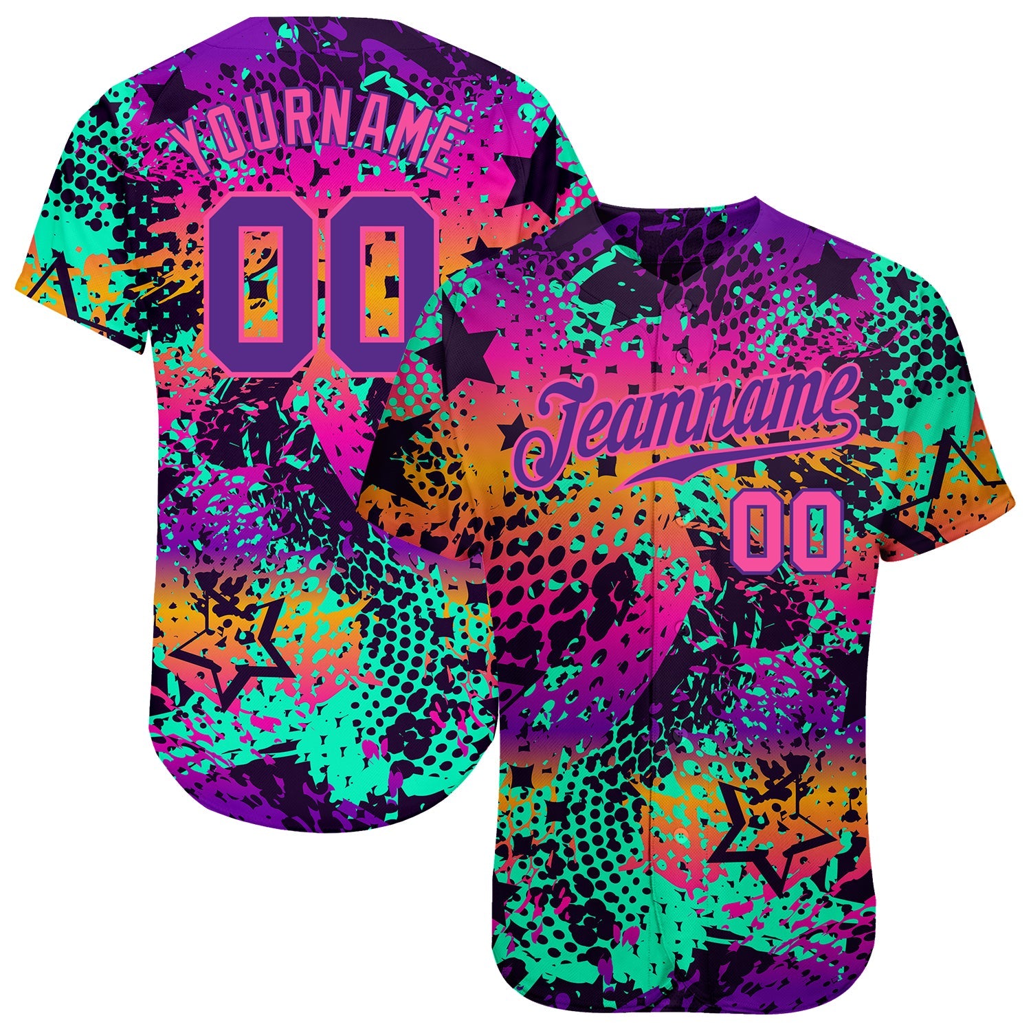Custom Graffiti Pattern Purple-Pink 3D Authentic Baseball Jersey - Sky-Custom