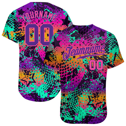 Custom Graffiti Pattern Purple-Pink 3D Authentic Baseball Jersey - Sky-Custom