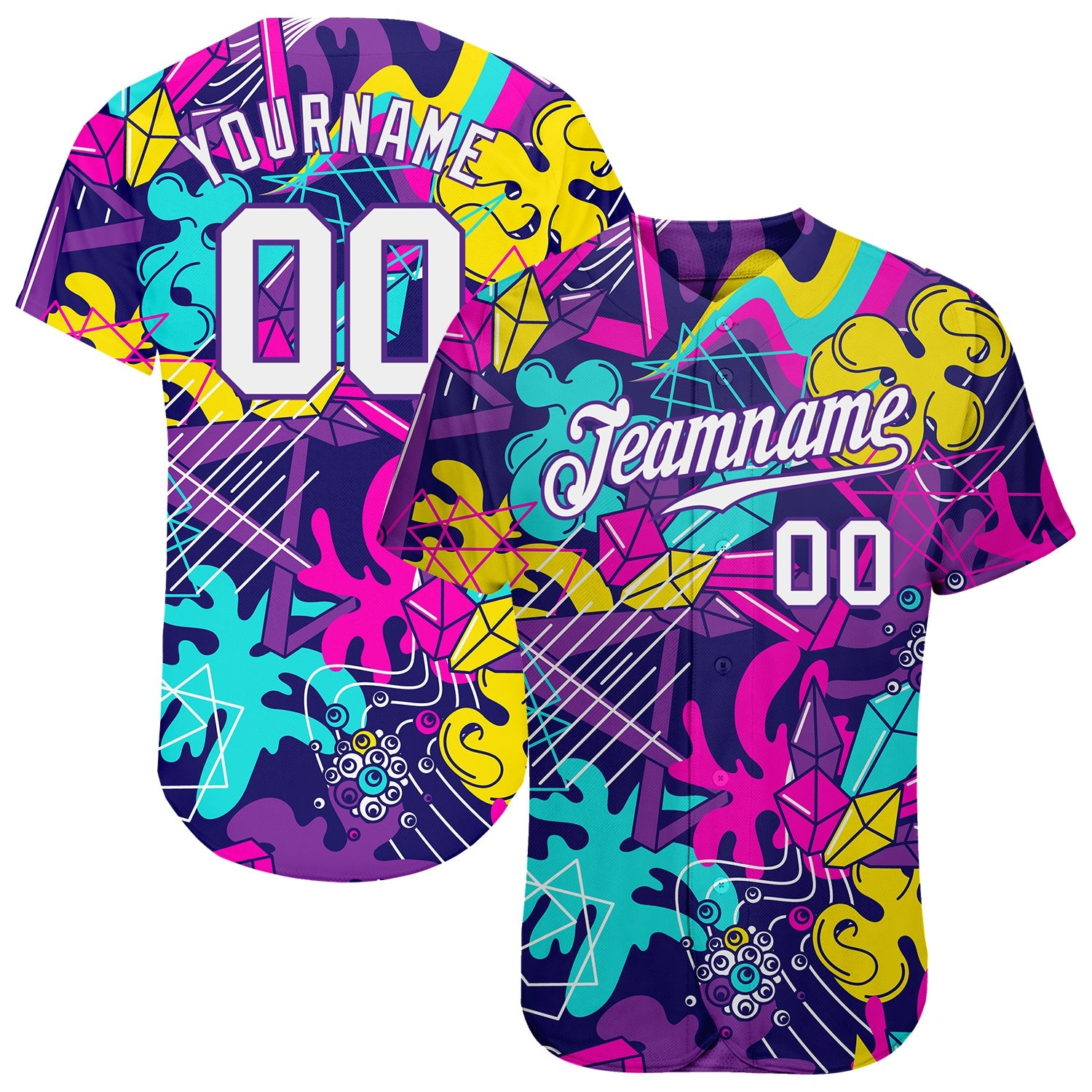 Custom Graffiti Pattern White-Purple 3D Authentic Baseball Jersey - Sky-Custom