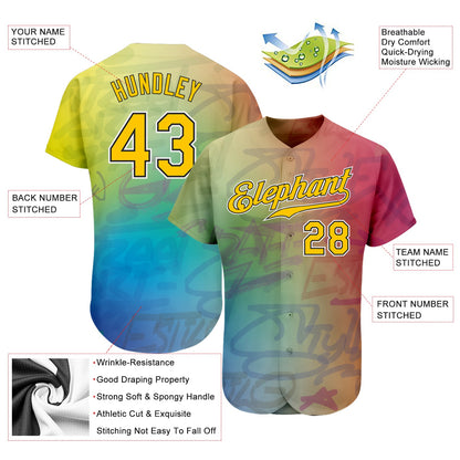 Custom Graffiti Pattern Gold-Black 3D Authentic Baseball Jersey - Sky-Custom