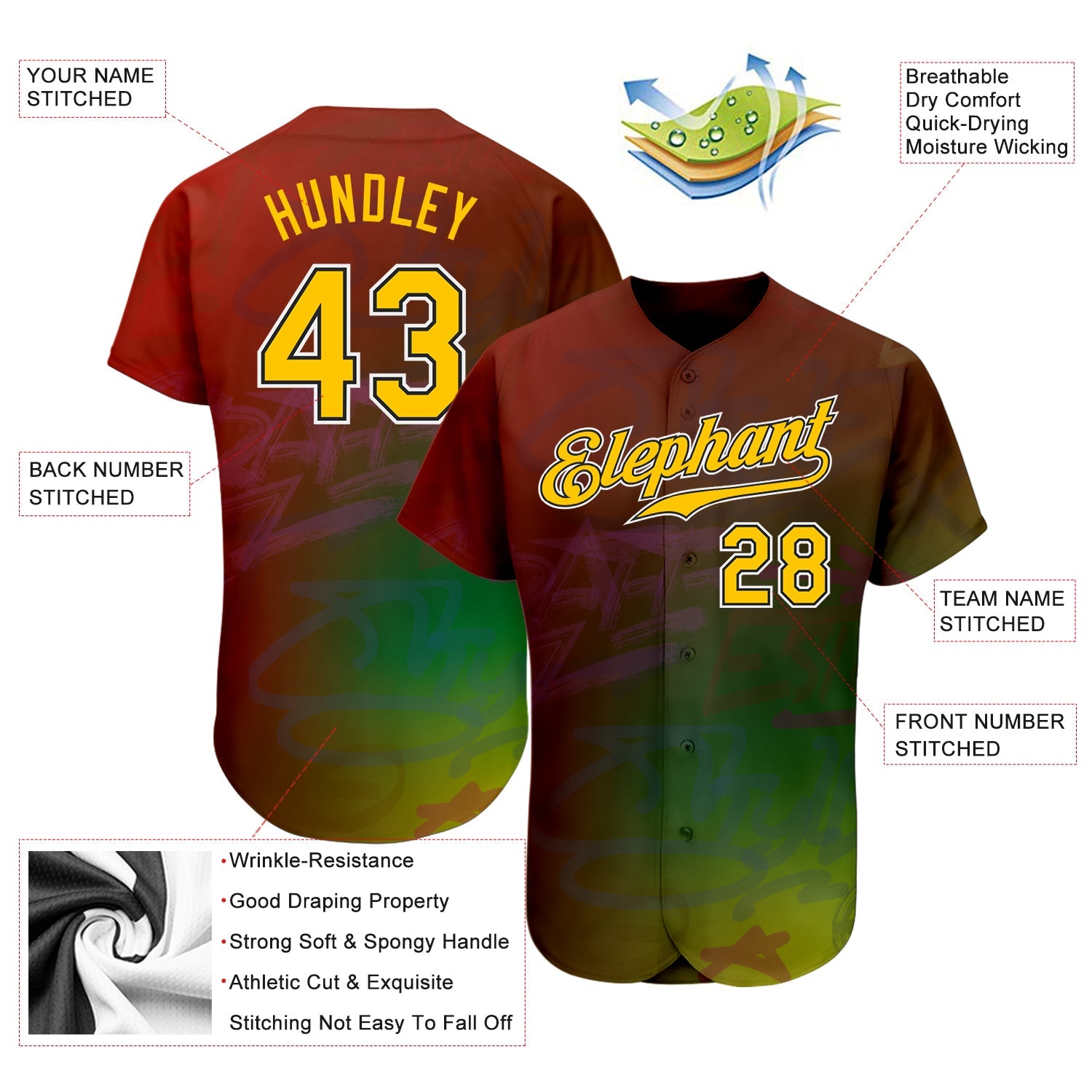 Custom Graffiti Pattern Gold-Black 3D Authentic Baseball Jersey - Sky-Custom
