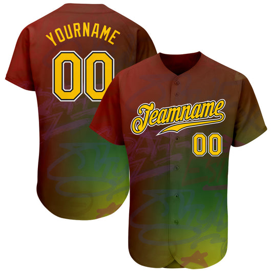 Custom Graffiti Pattern Gold-Black 3D Authentic Baseball Jersey - Sky-Custom