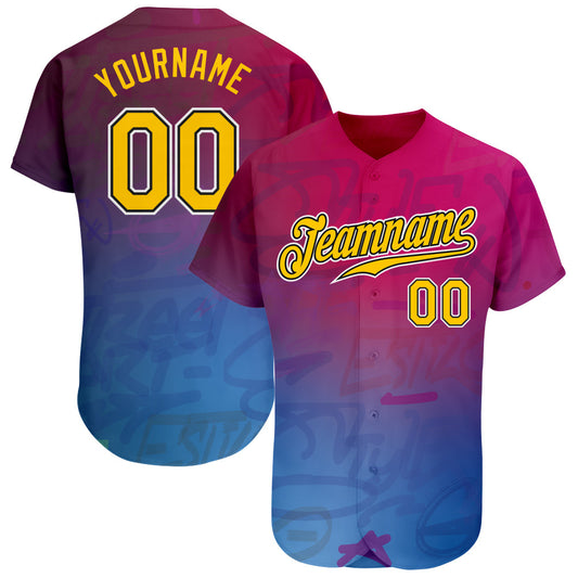 Custom Graffiti Pattern Gold-Black 3D Authentic Baseball Jersey - Sky-Custom