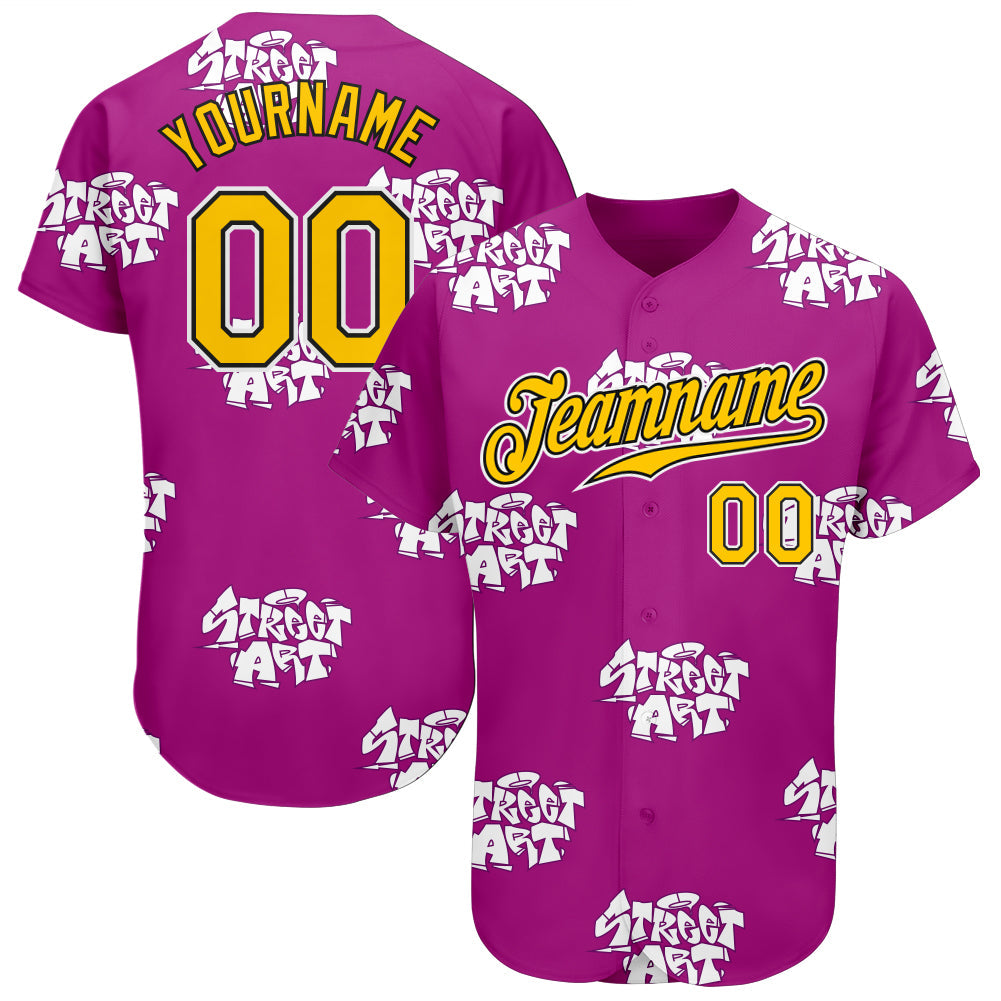 Custom Graffiti Pattern Gold-Black 3D Authentic Baseball Jersey - Sky-Custom