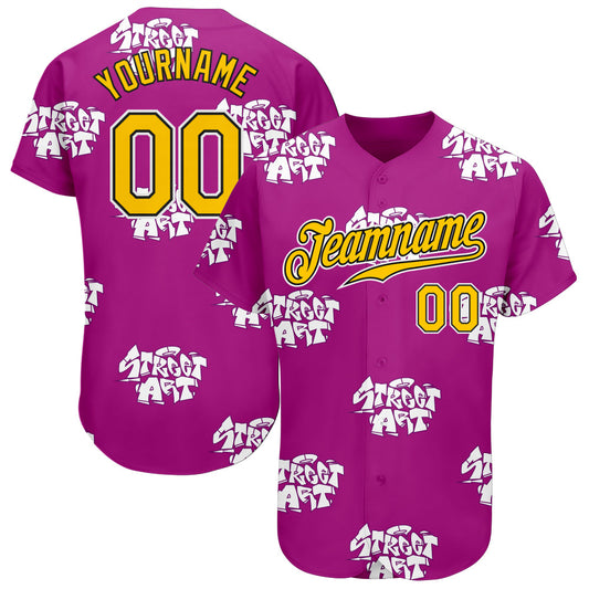 Custom Graffiti Pattern Gold-Black 3D Authentic Baseball Jersey - Sky-Custom