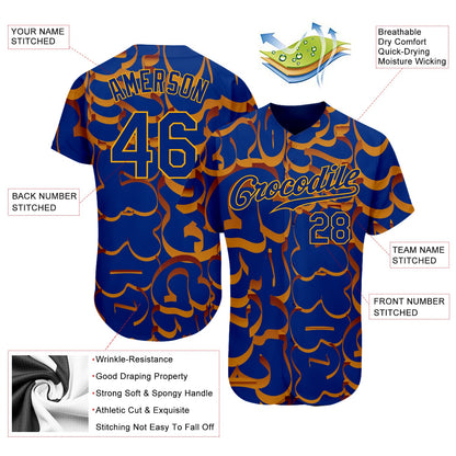 Custom Graffiti Pattern Royal-Gold 3D Authentic Baseball Jersey - Sky-Custom