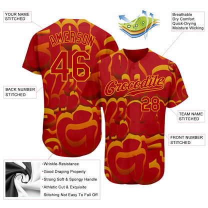 Custom Graffiti Pattern Red-Gold 3D Pattern Design Authentic Baseball Jersey - Sky-Custom