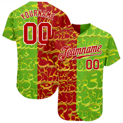 Custom Graffiti Pattern Red-Green 3D Authentic Baseball Jersey - Sky-Custom