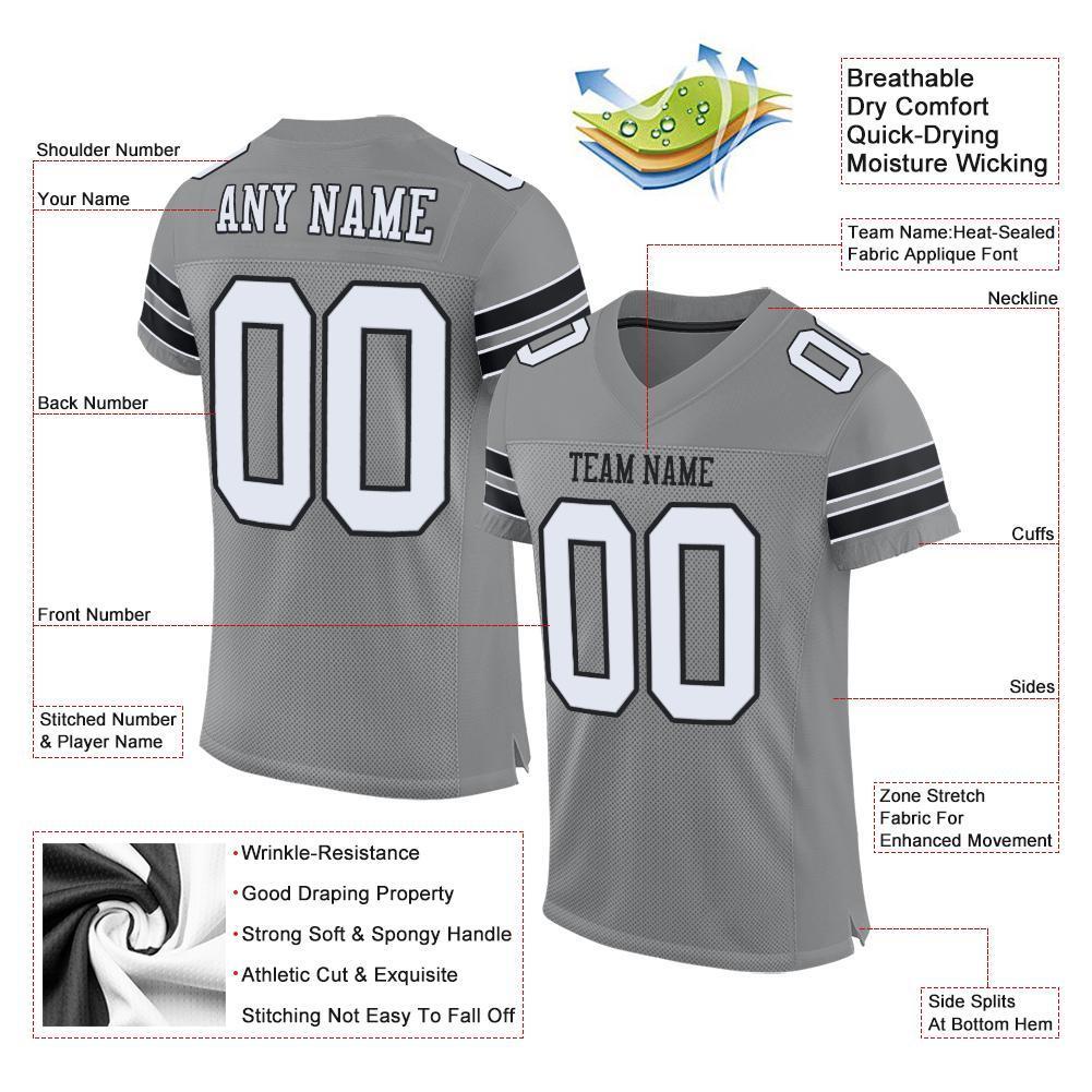 Custom Gray White-Black Mesh Authentic Football Jersey - Sky-Custom