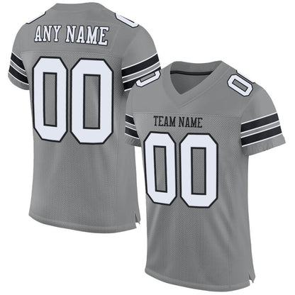 Custom Gray White-Black Mesh Authentic Football Jersey - Sky-Custom