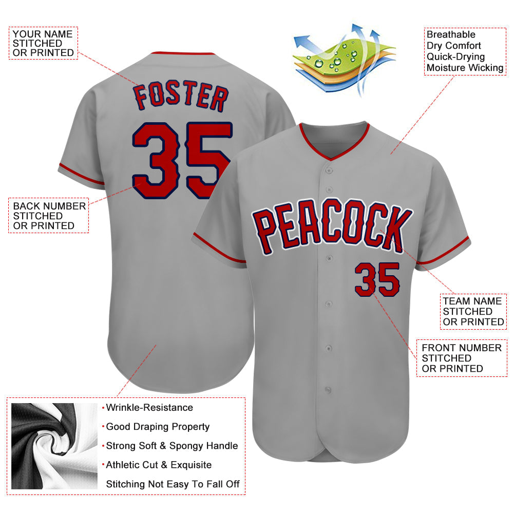 Custom Gray Red-Navy Authentic Baseball Jersey - Sky-Custom