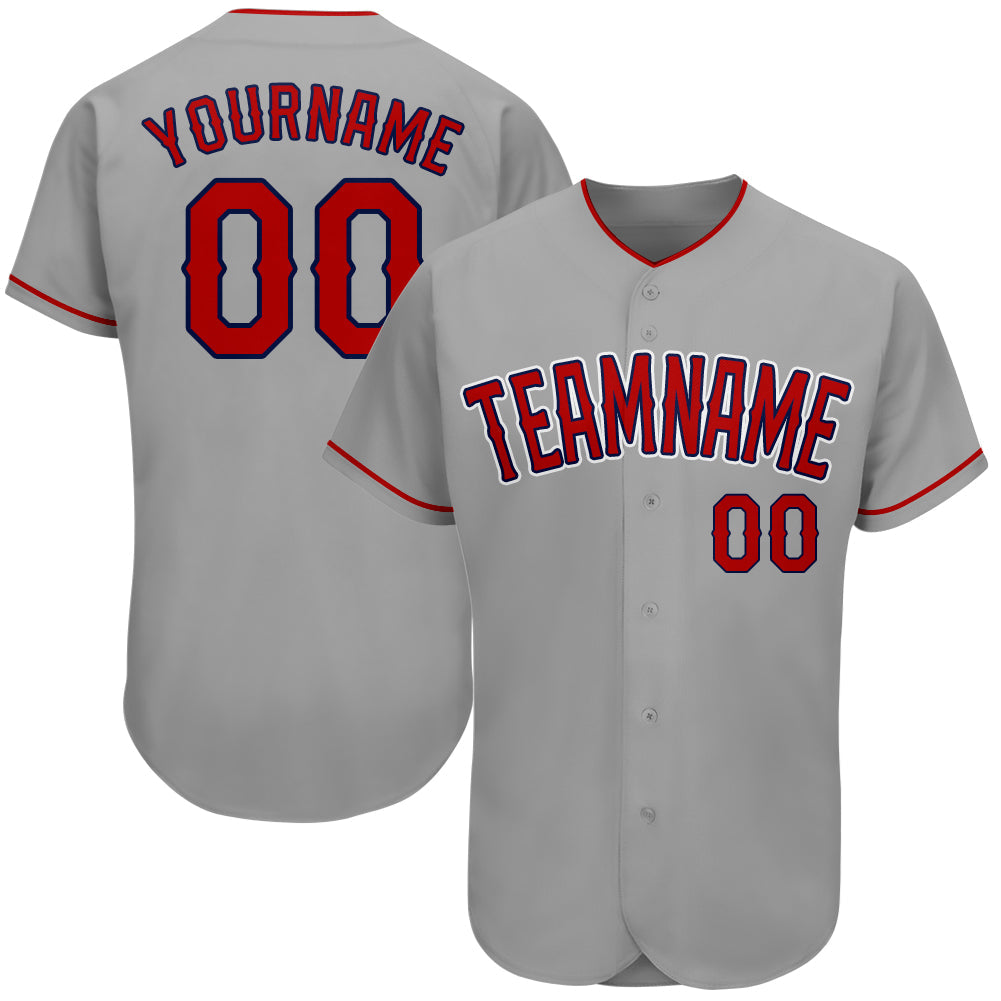 Custom Gray Red-Navy Authentic Baseball Jersey - Sky-Custom