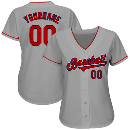 Custom Gray Red-Navy Authentic Baseball Jersey - Sky-Custom
