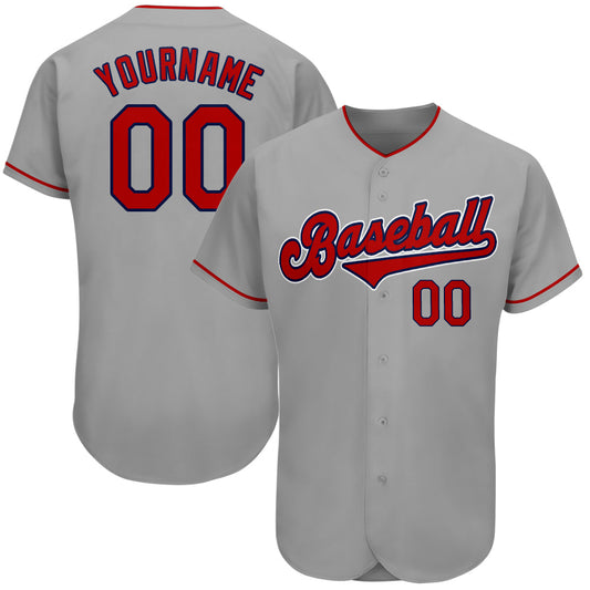 Custom Gray Red-Navy Authentic Baseball Jersey - Sky-Custom