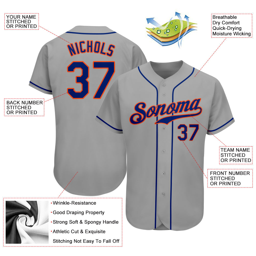 Custom Gray Royal-Orange Authentic Baseball Jersey - Sky-Custom