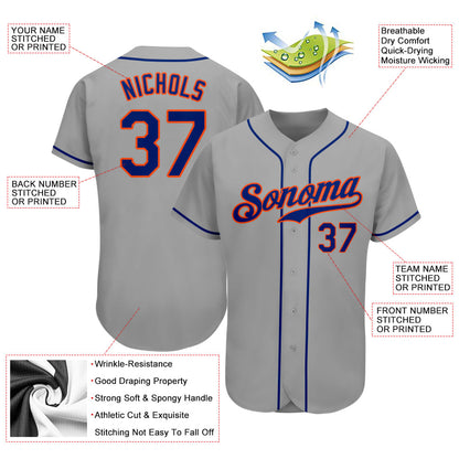 Custom Gray Royal-Orange Authentic Baseball Jersey - Sky-Custom
