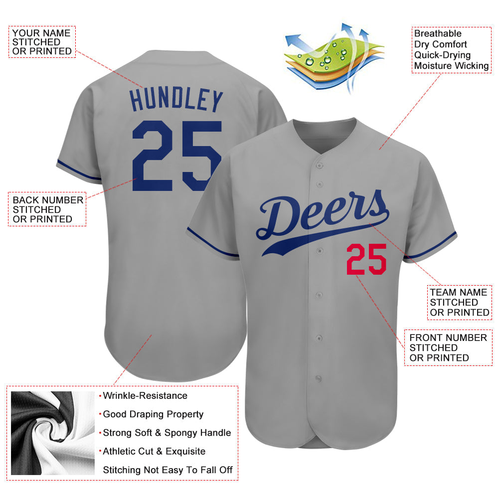 Custom Gray Royal-Red Authentic Baseball Jersey - Sky-Custom