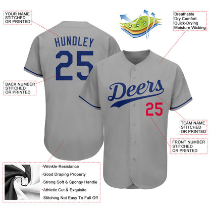 Custom Gray Royal-Red Authentic Baseball Jersey - Sky-Custom