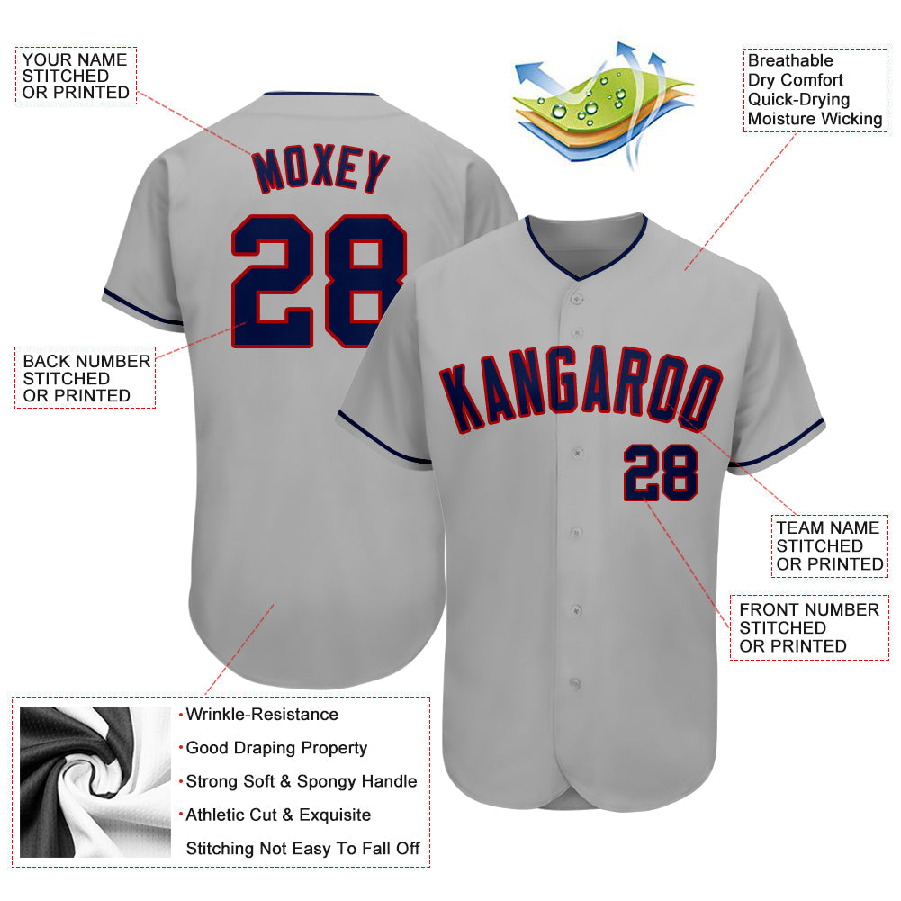 Custom Gray Navy-Red Authentic Baseball Jersey - Sky-Custom