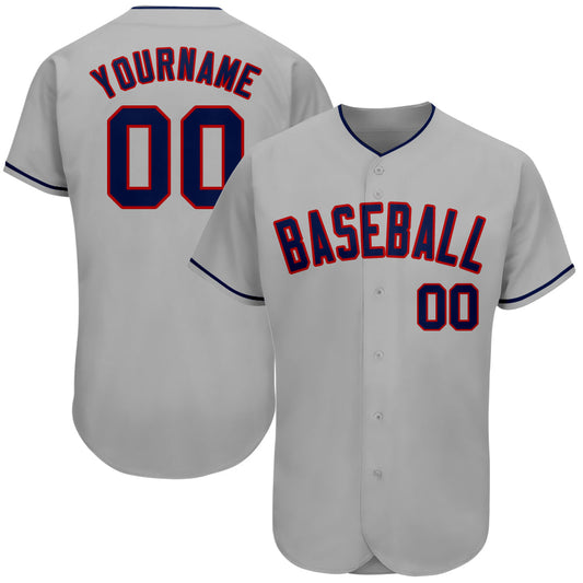 Custom Gray Navy-Red Authentic Baseball Jersey - Sky-Custom