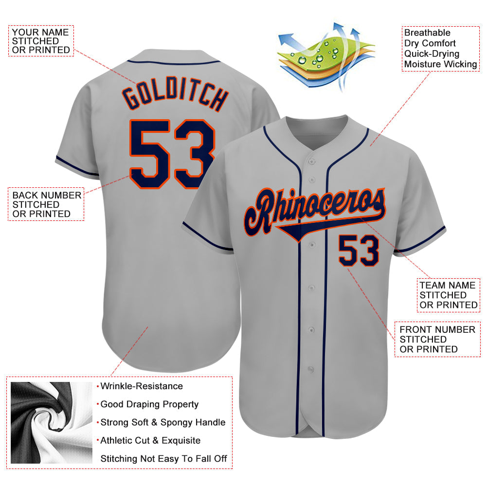 Custom Gray Navy-Orange Authentic Baseball Jersey - Sky-Custom