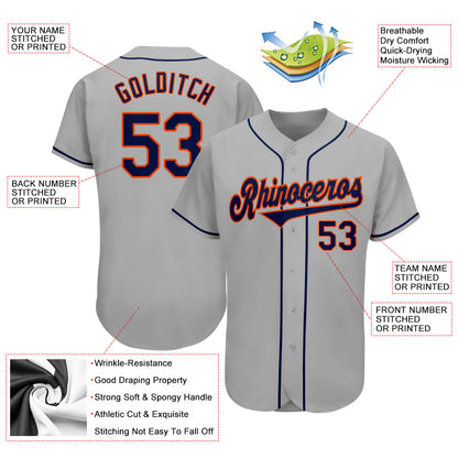 Custom Gray Navy-Orange Authentic Baseball Jersey - Sky-Custom