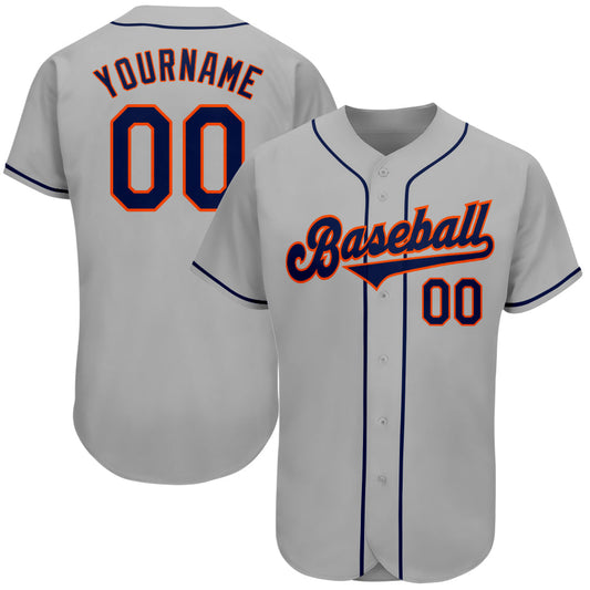 Custom Gray Navy-Orange Authentic Baseball Jersey - Sky-Custom