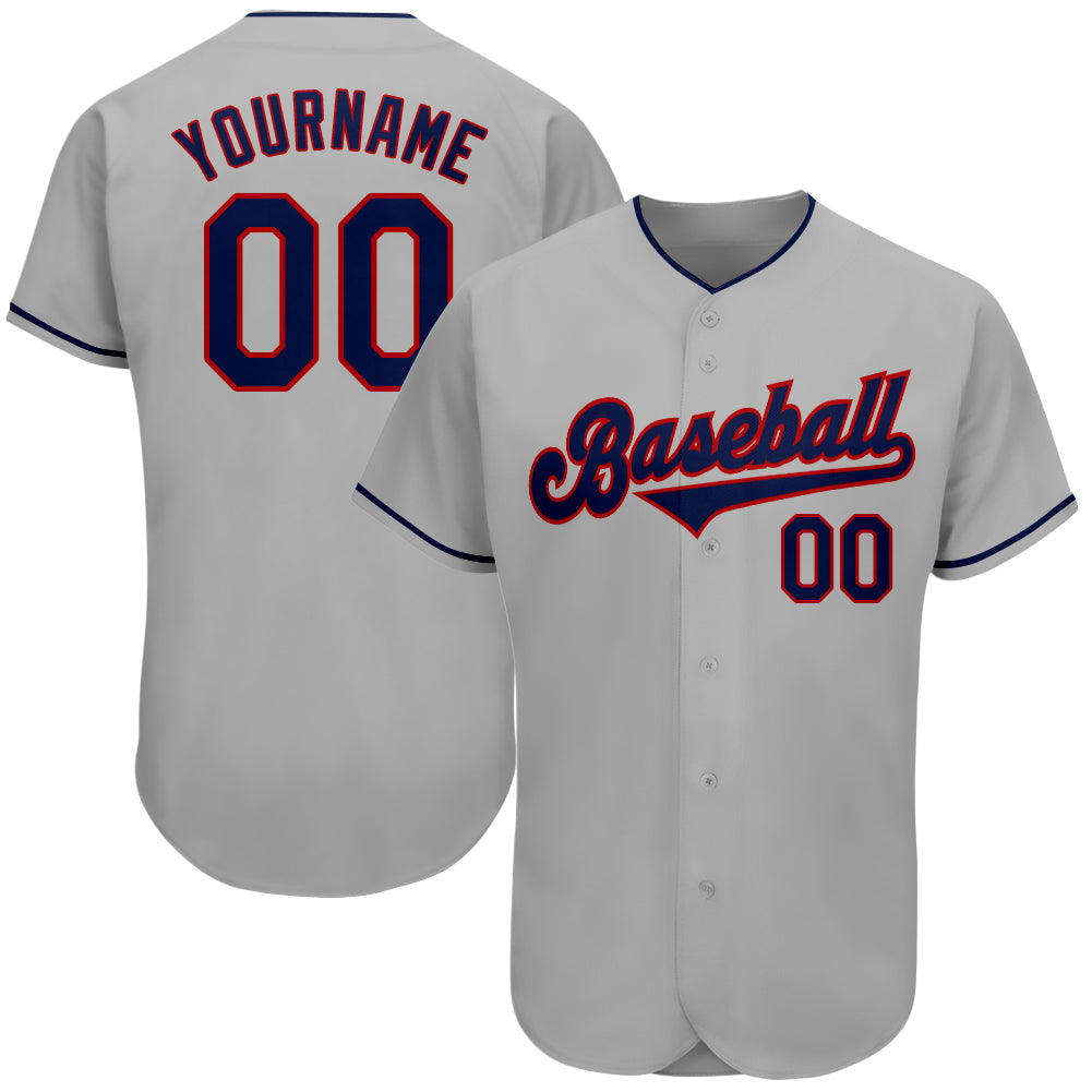 Custom Gray Navy-Red Authentic Baseball Jersey - Sky-Custom