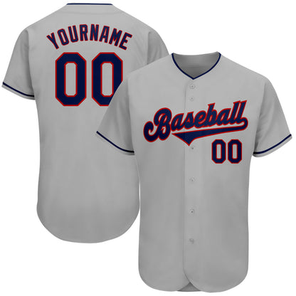 Custom Gray Navy-Red Authentic Baseball Jersey - Sky-Custom
