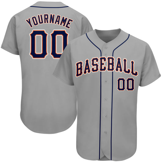 Custom Gray Navy-Orange Authentic Baseball Jersey - Sky-Custom