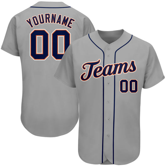 Custom Gray Navy-Orange Authentic Baseball Jersey - Sky-Custom