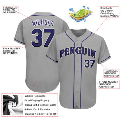 Custom Gray Purple-Black Authentic Baseball Jersey - Sky-Custom