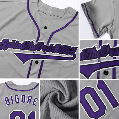 Custom Gray Purple-Black Authentic Baseball Jersey - Sky-Custom