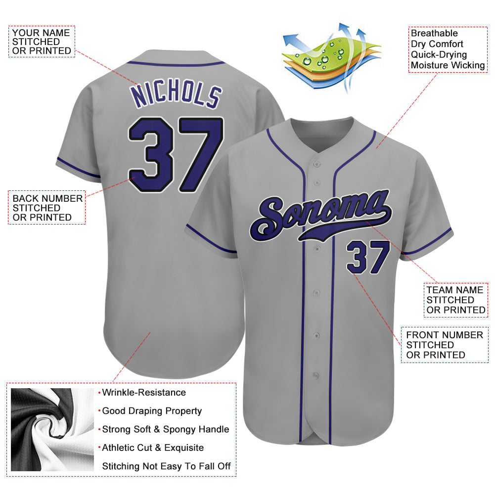 Custom Gray Purple-Black Authentic Baseball Jersey - Sky-Custom