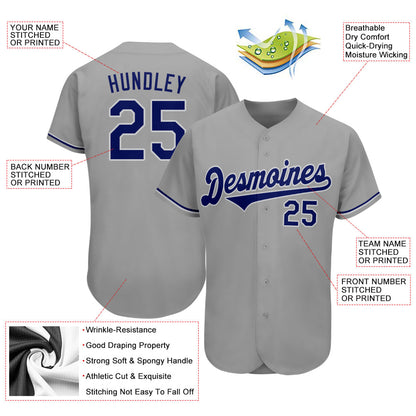 Custom Gray Royal-White Authentic Baseball Jersey - Sky-Custom